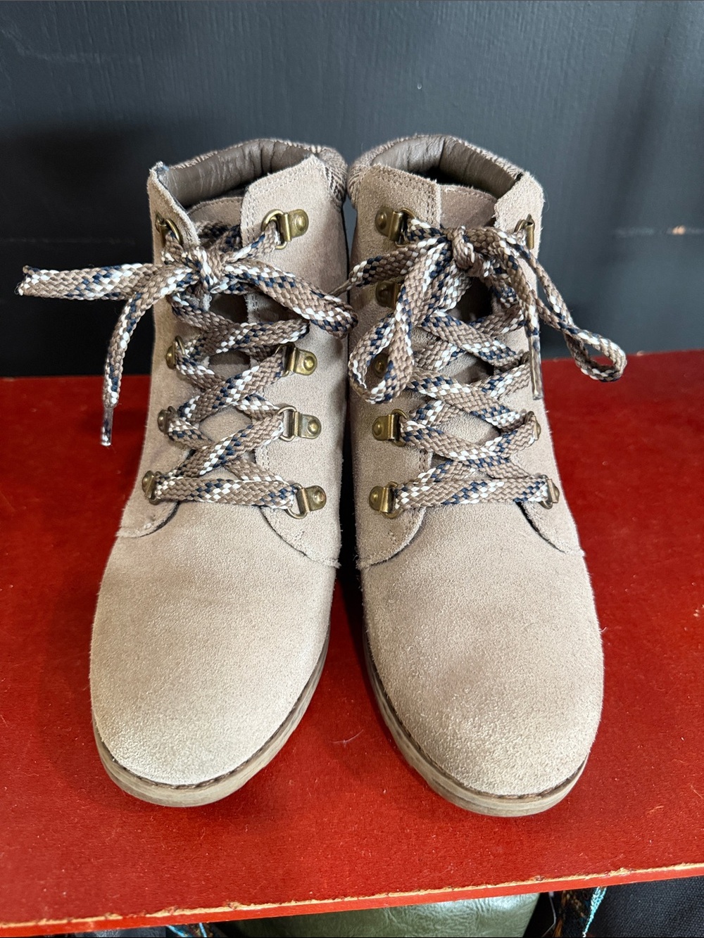 BOBS from Skechers Taupe Suede Lace-Up Ankle Booties